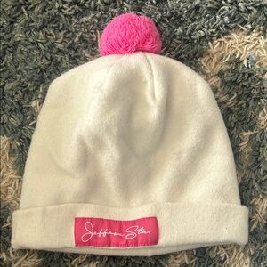 Jeffree Star White Beanie with Pink Pom Pom